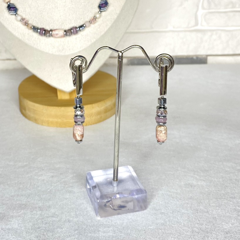 Серьги-2 с розовым опалом и Swarovski из коллекции "Мозаика"